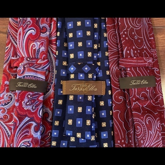 BUNDLE of 3 TASSO ELBA 100% Silk Handmade Paisley Geometric Pattern Necktie - Picture 1 of 16